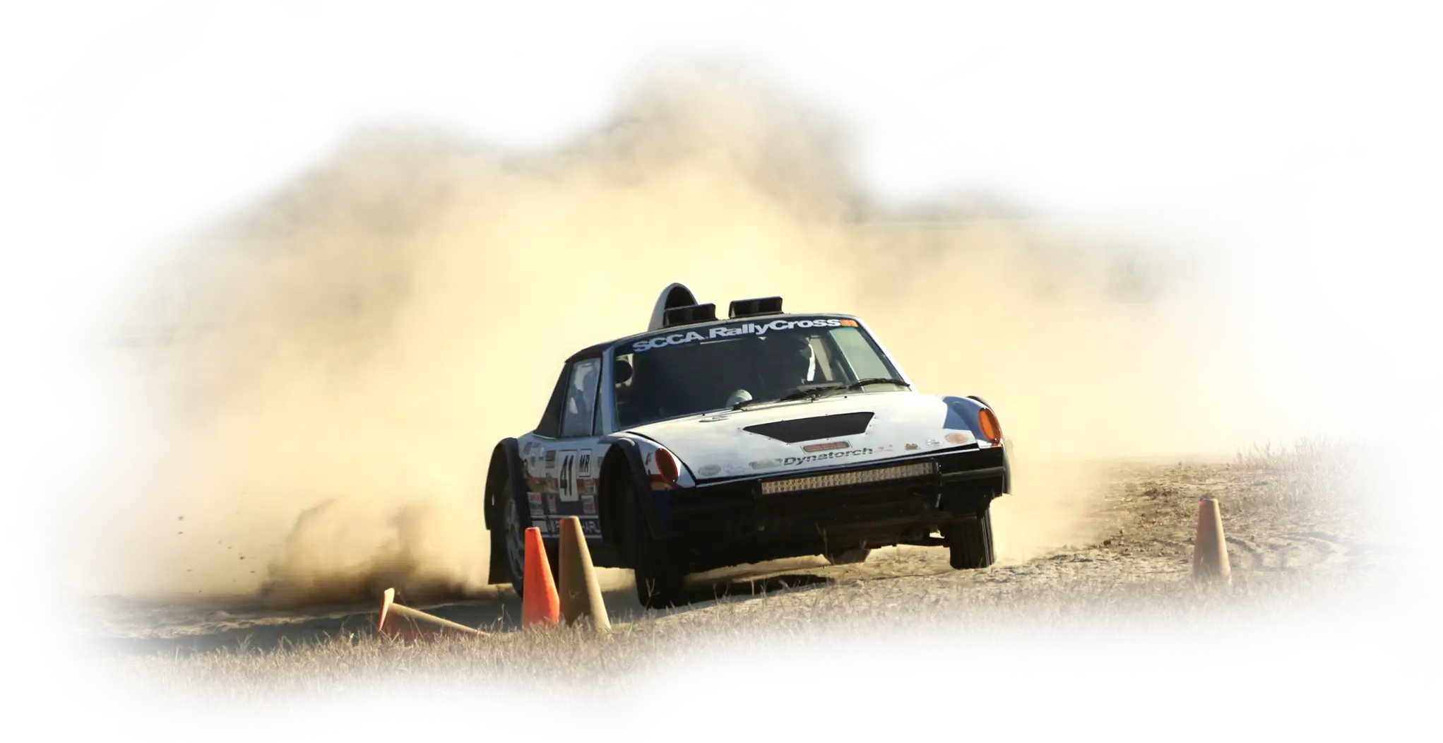 SCCA car competing in a dusty rallycross event